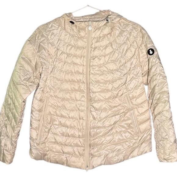SNOWMAN NEW YORK Cream Hooded Lightweight Down Puffer Jacket Coat EUC Size XS - Picture 1 of 9